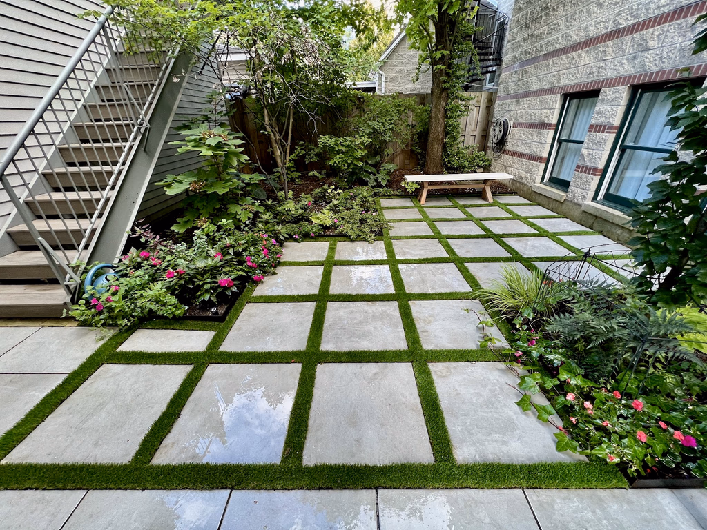 Beautiful stone patio with greenery